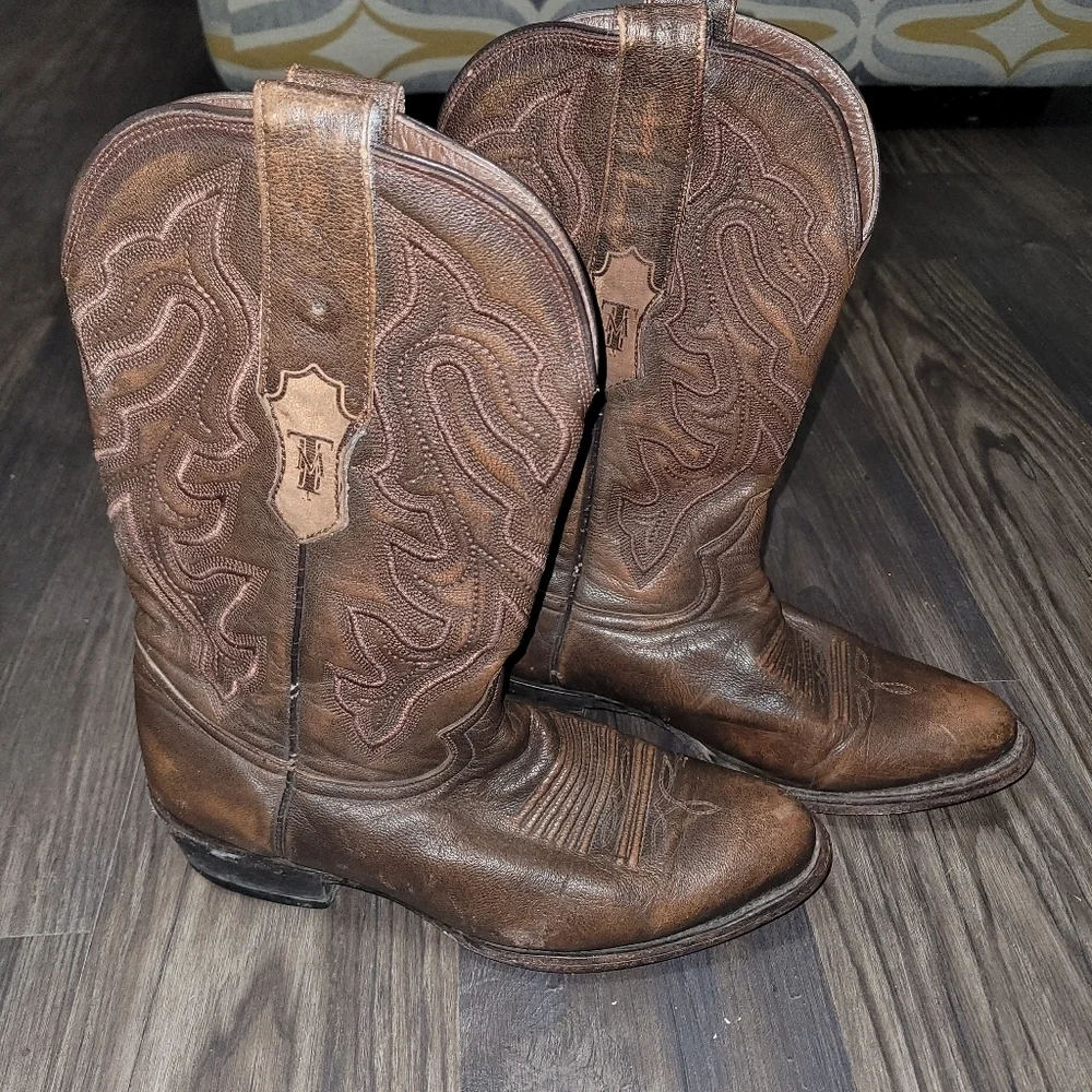 Tanner Mark Ruston Imitation Caiman Belly Mens 8 Brown Western Cowboy Boots
